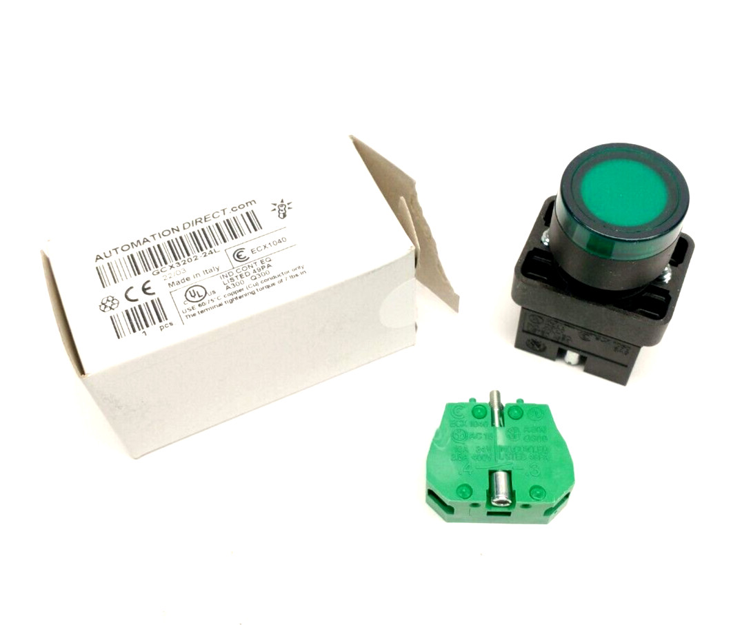 Automation Direct GCX3202-24L 22mm Green Pushbutton 30mm Operator & ECX1040