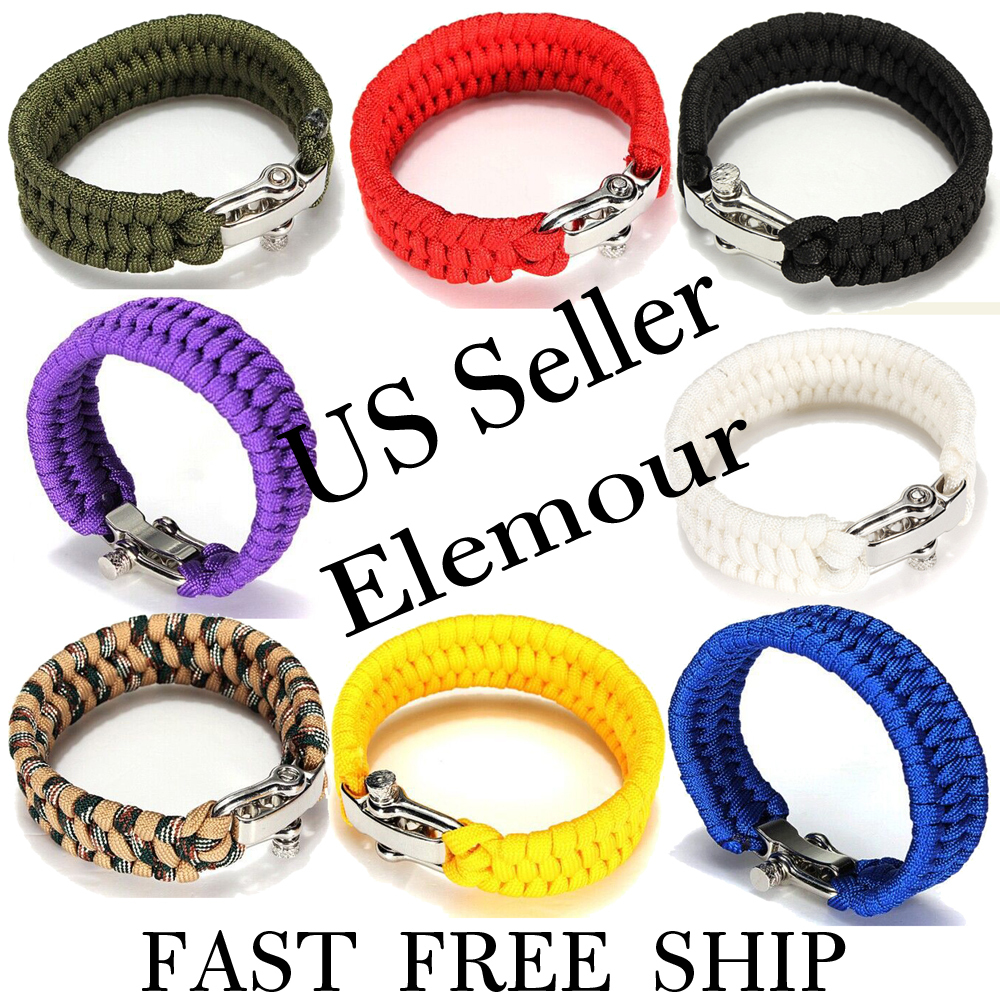Survival Bracelet Outdoor Paracord Camping Steel Shackle Buckle Solid US Seller