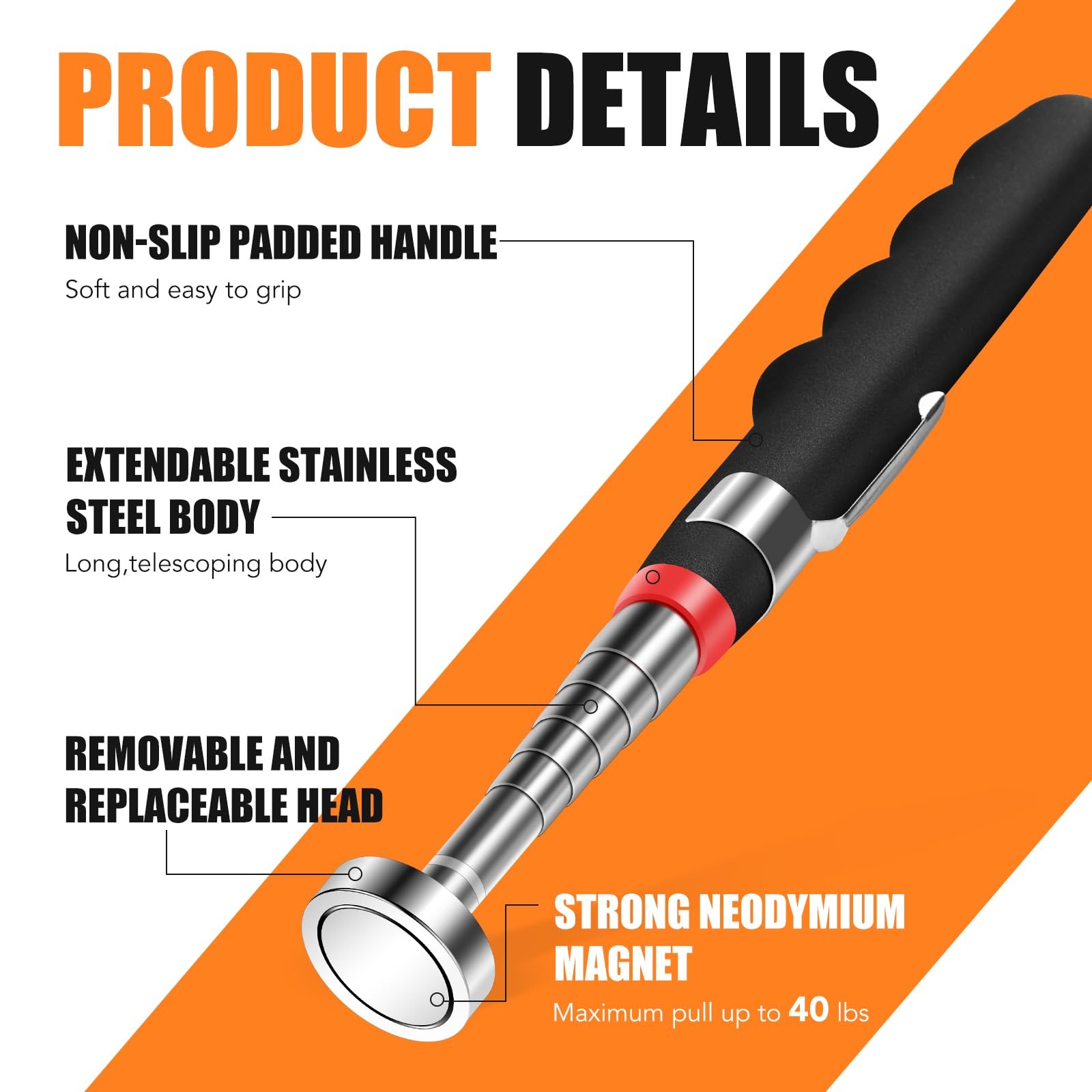 4Pcs Telescoping Magnetic Pickup Tool Telescop 2pcs+ Flex 1pcs+ Extend 1pcs