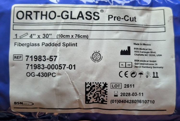 Ortho-Glass Fiberglass Padded Splint – Pre-Cut 4" x 30" (10 cm x 76 cm)