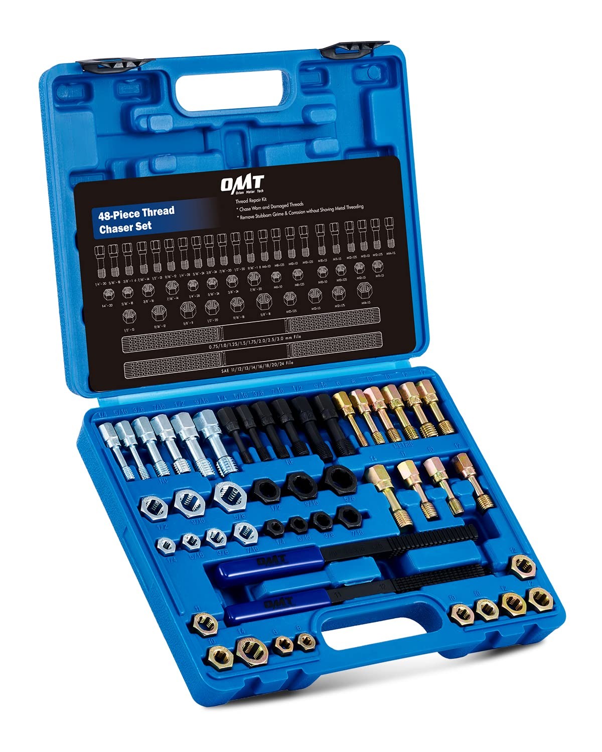 OMT 49 PCS Thread Chaser Set, UNC UNF and Metric Repair SAE