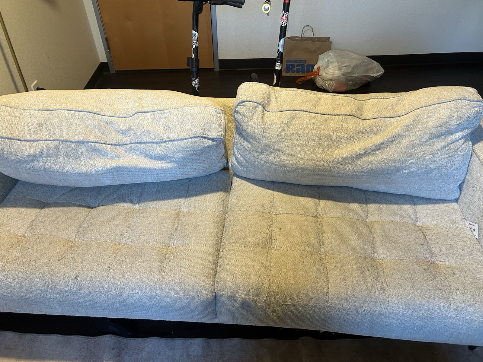 Light Gray Fabric Two-Seater Sofa, Removable Cushions, Track Arm, Modern Style