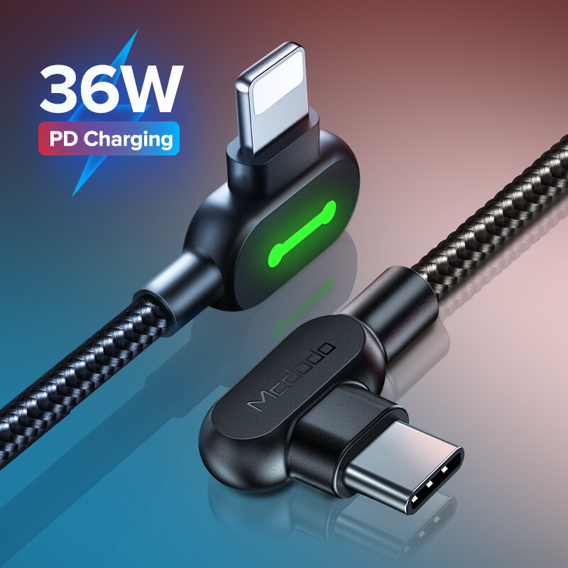 MCDODO PD 36W USB Type C Cable To For iPhone LED Fast USB-C Charging Data Cord