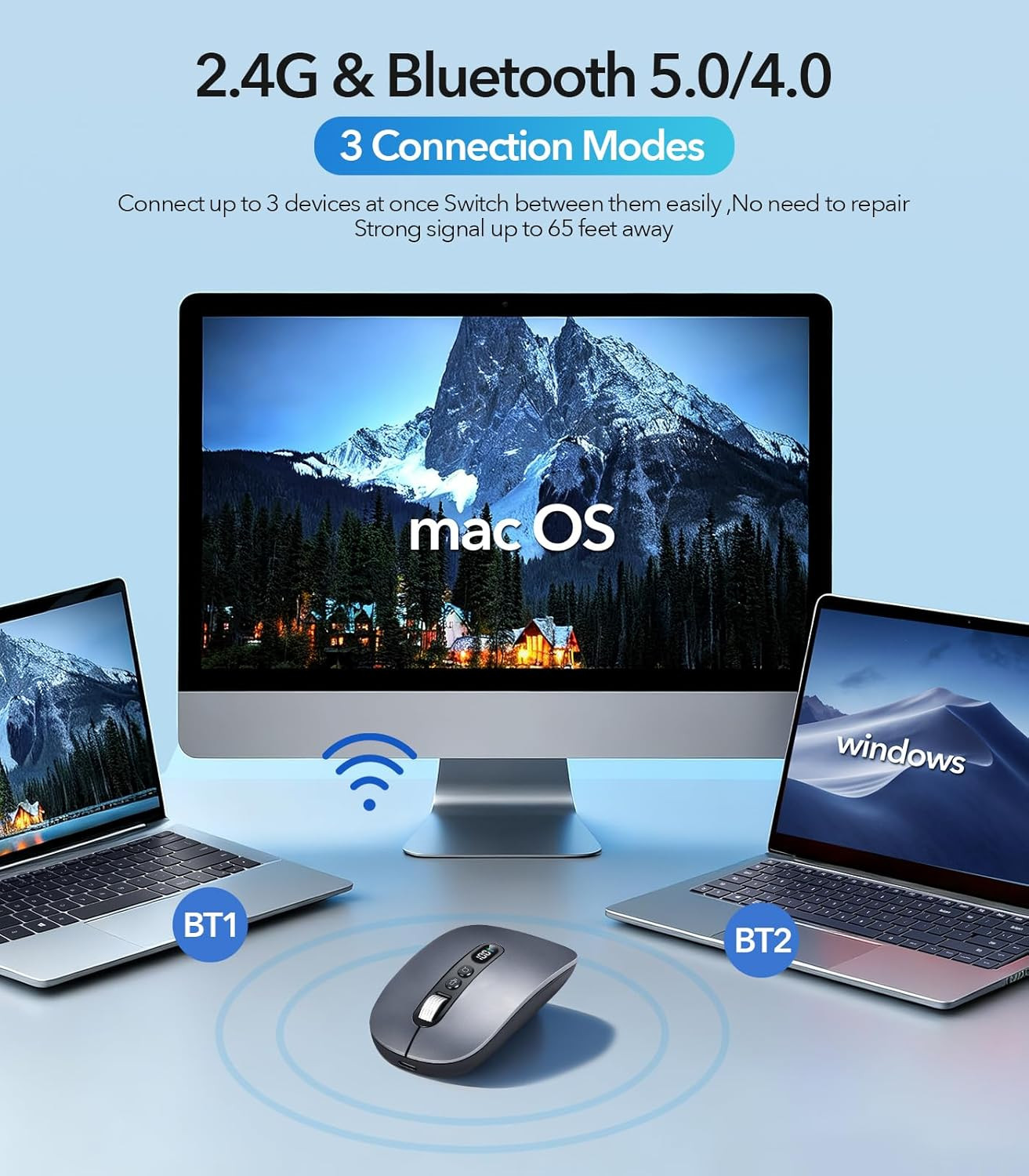 AI Wireless Mouse with Voice & Audio Recorder， Wireless Bluetooth Mouse for Macb