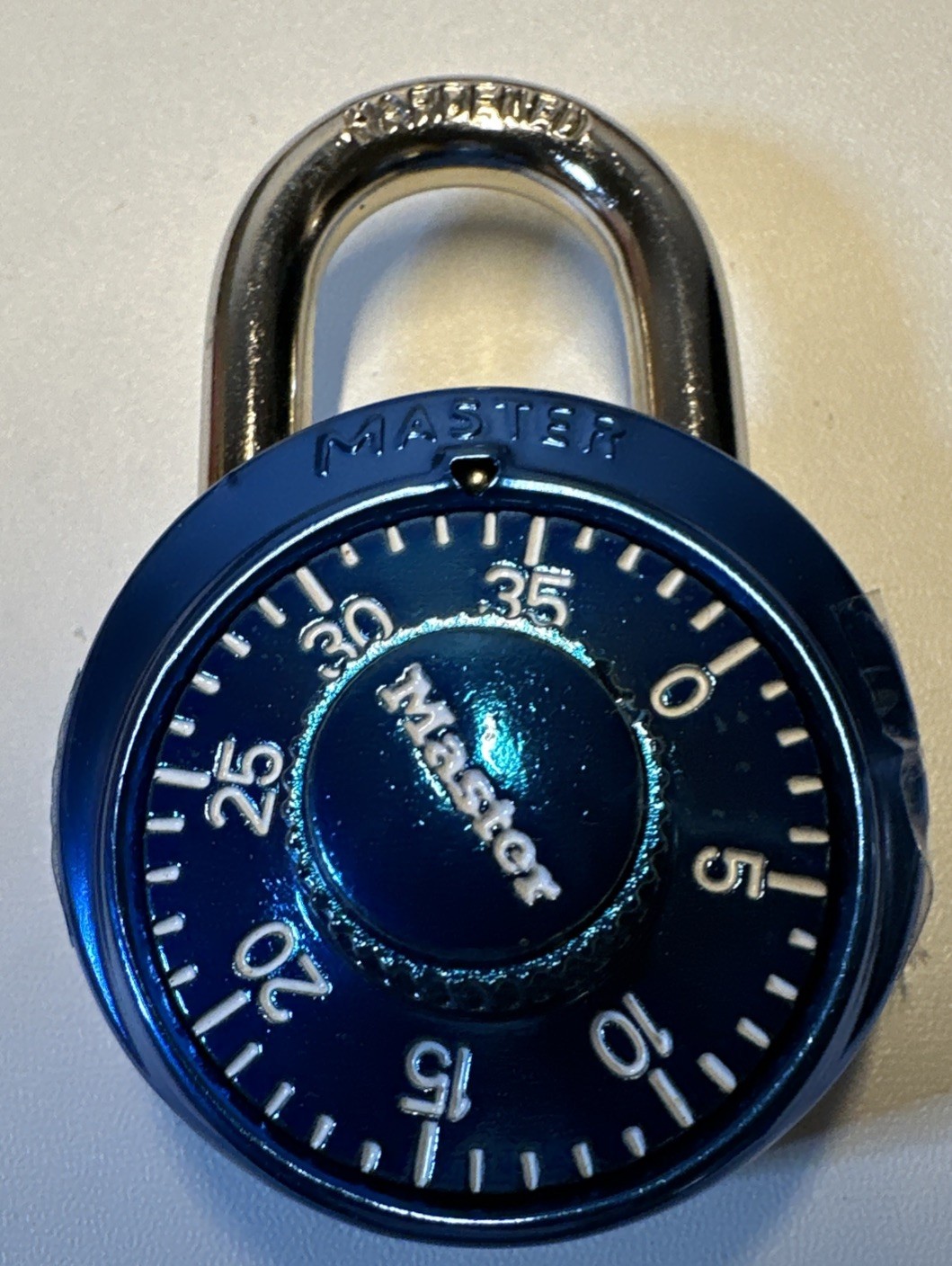 Blue Master combination lock,numbers on back.