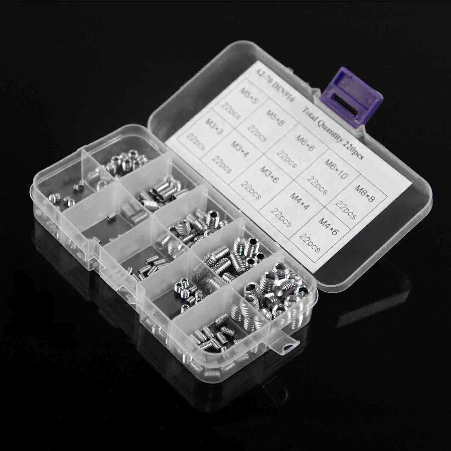 220Pcs Stainless Steel Allen Head Socket Set Grub Screws Assortment Kit