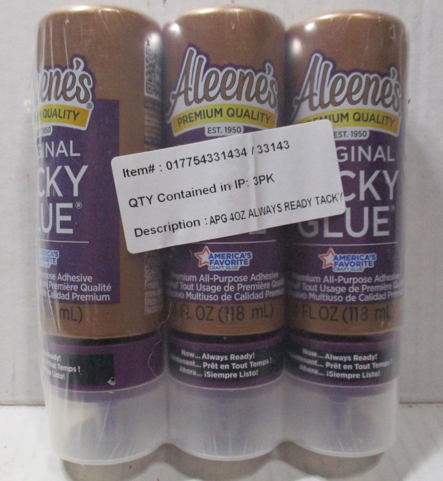 3 pack Aleene's Original Tacky Glue 4 fl oz Premium All Purpose Adhesive