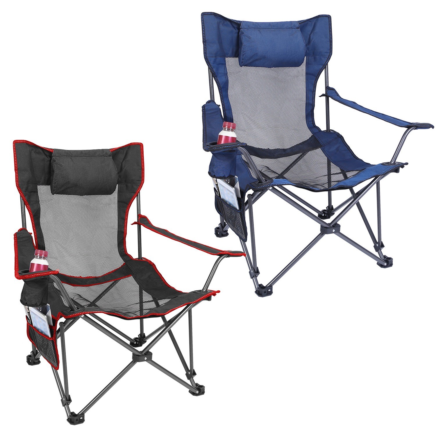 1Pc Foldable Camping Chair 330LBS Load Heavy Duty Steel Lawn Chair Collapsible