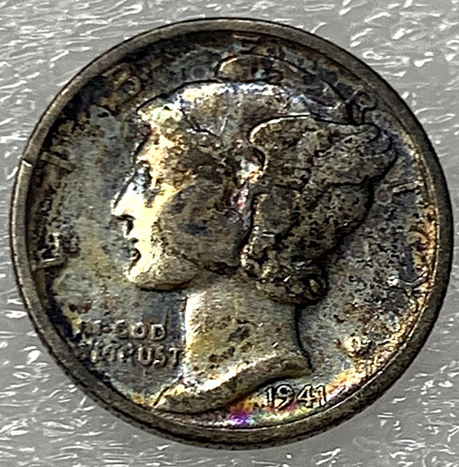 1941 D Mercury Dime - Rainbow Toning