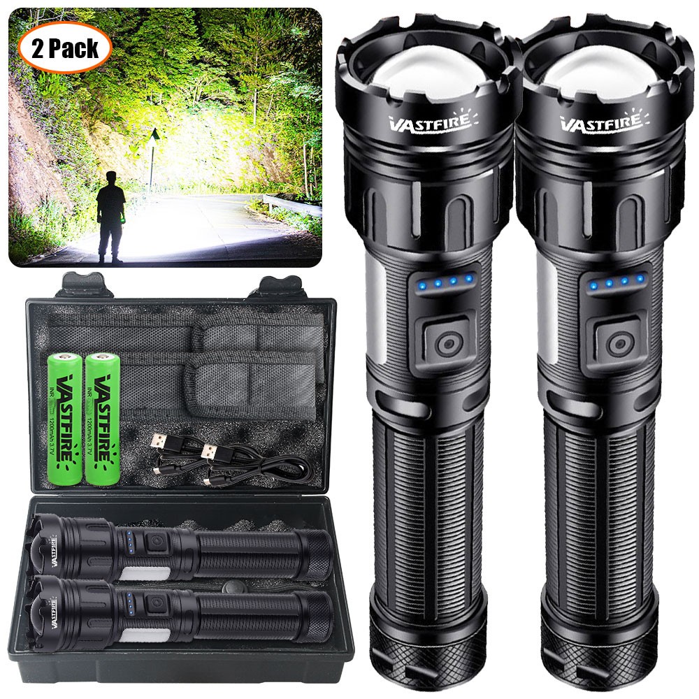 2PCS 20W LED Torch Zoomable Flashlight USB Rechargeable COB Soft White/Red Light