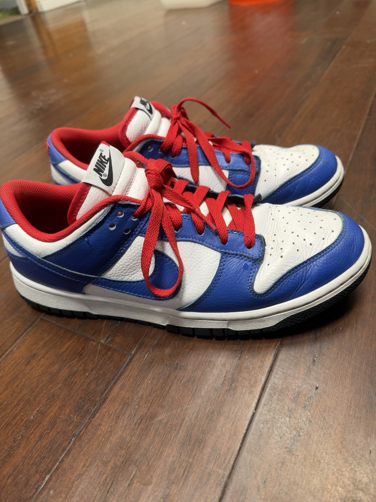Nike Leather Low Top Sneakers CUSTOM White, Blue, and Red Lace Up