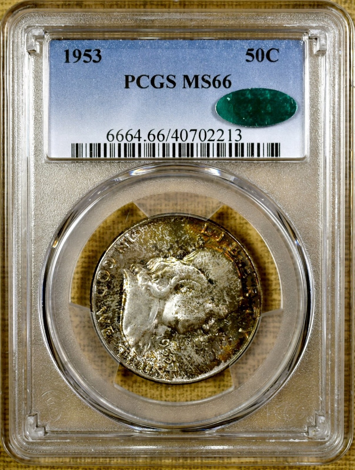1953 PCGS / CAC MS66 Franklin Half Dollar - Mint Set Toning