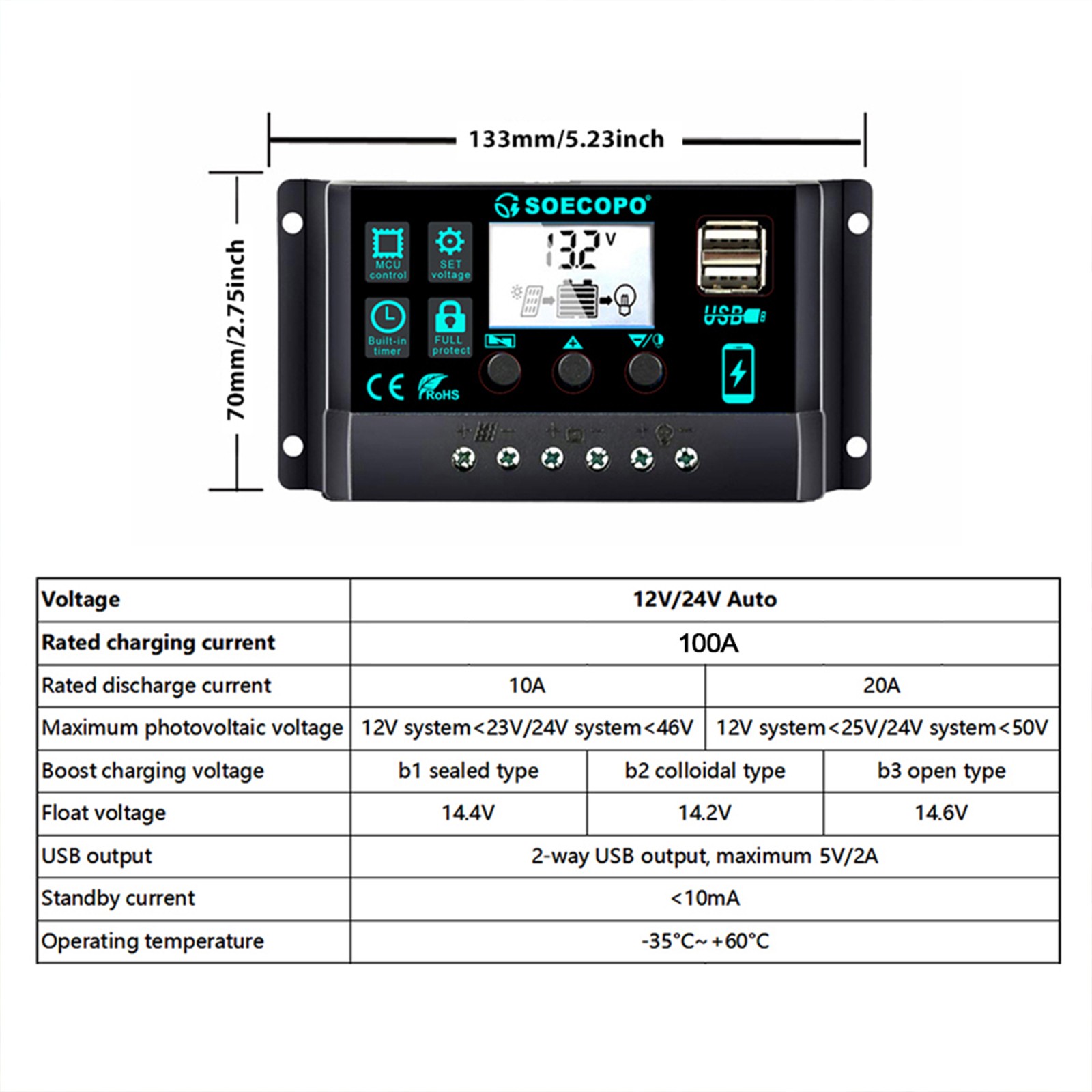 1600W Solar Panel Kit - 2 x800W + 100A Controller + Extension Cord Multi-Scene