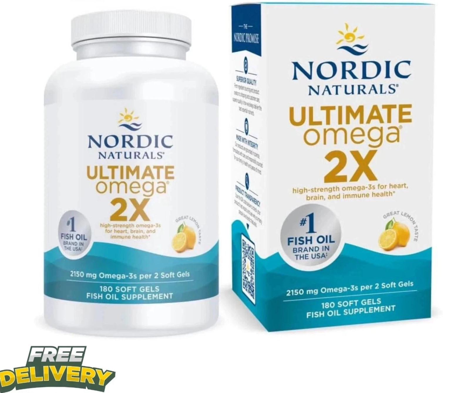 Nordic Naturals Ultimate Omega 2X, Lemon Flavor, 2150 mg Omega-3 - 180 Soft Gels