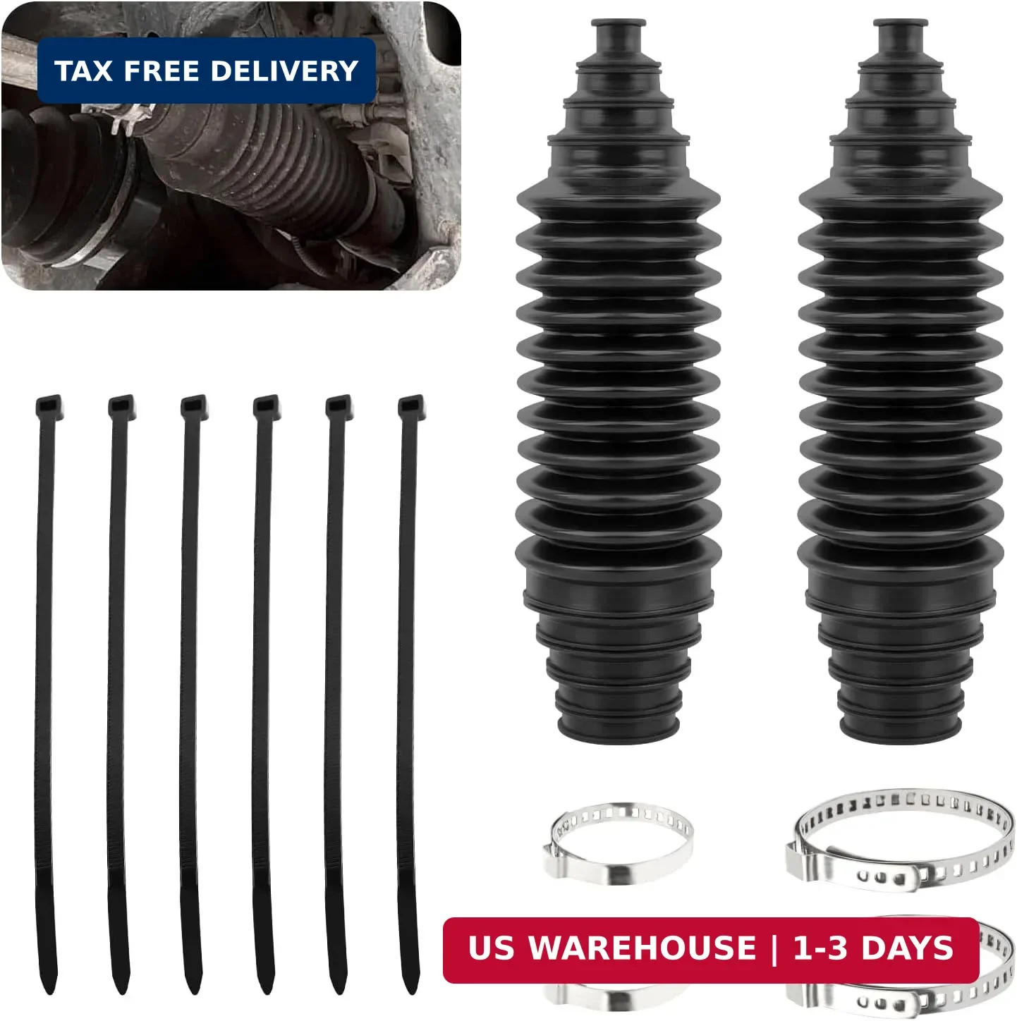 2PCS Inner Tie Rod Boot Kit,Multi-Size Adjutable Rack and Pinion Boot Kit with P
