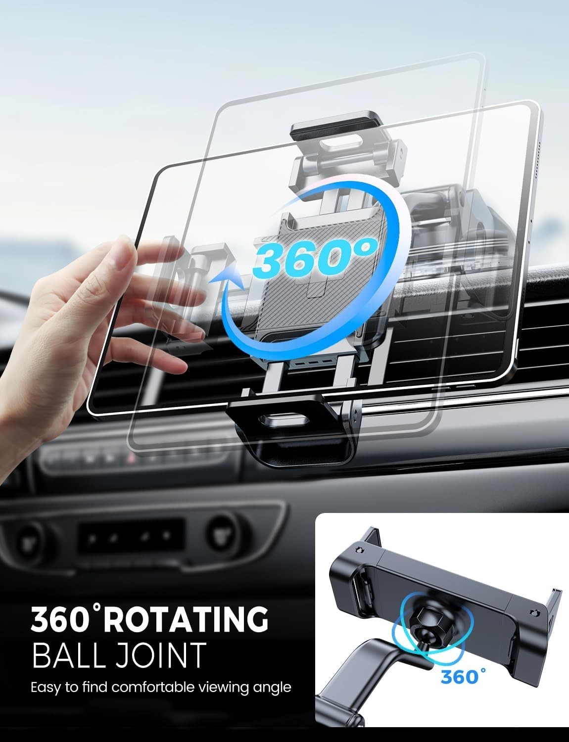 Universal Tablet Clamp for 6"-12.9" Devices - Adjustable & Rotatable Design