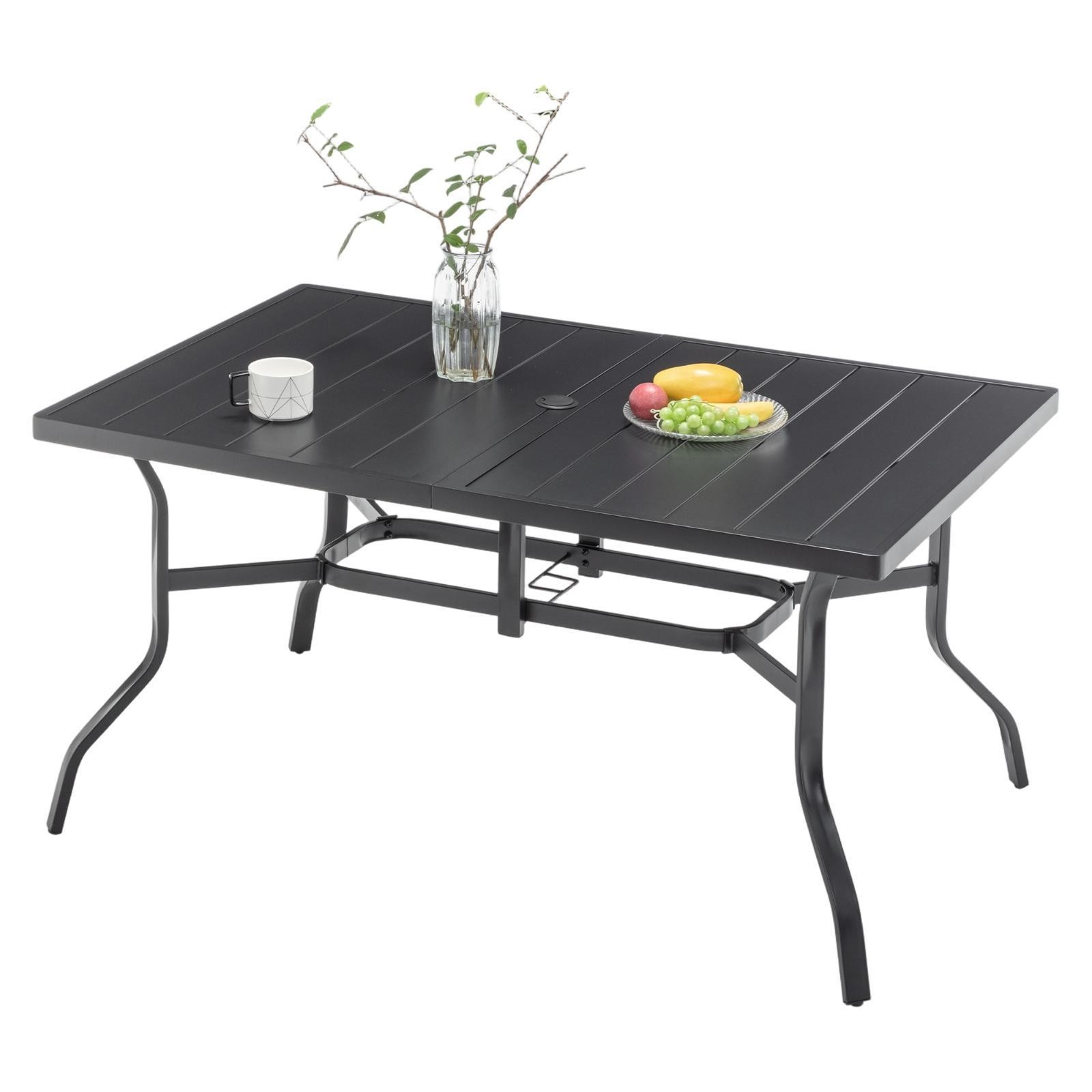 Large Outdoor Dining Table for Six Powder Coated Steel Metal Slat Rectangular