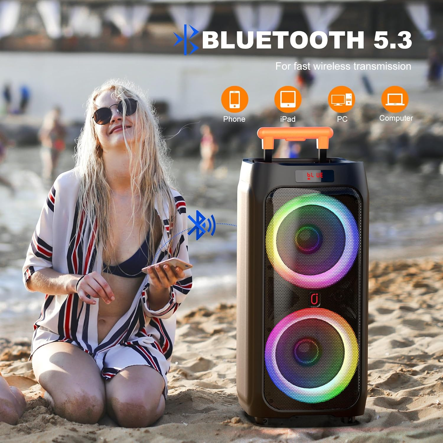 Karaoke Machine with 2 Wireless Microphones, 24" Big Portable Bluetooth Speaker