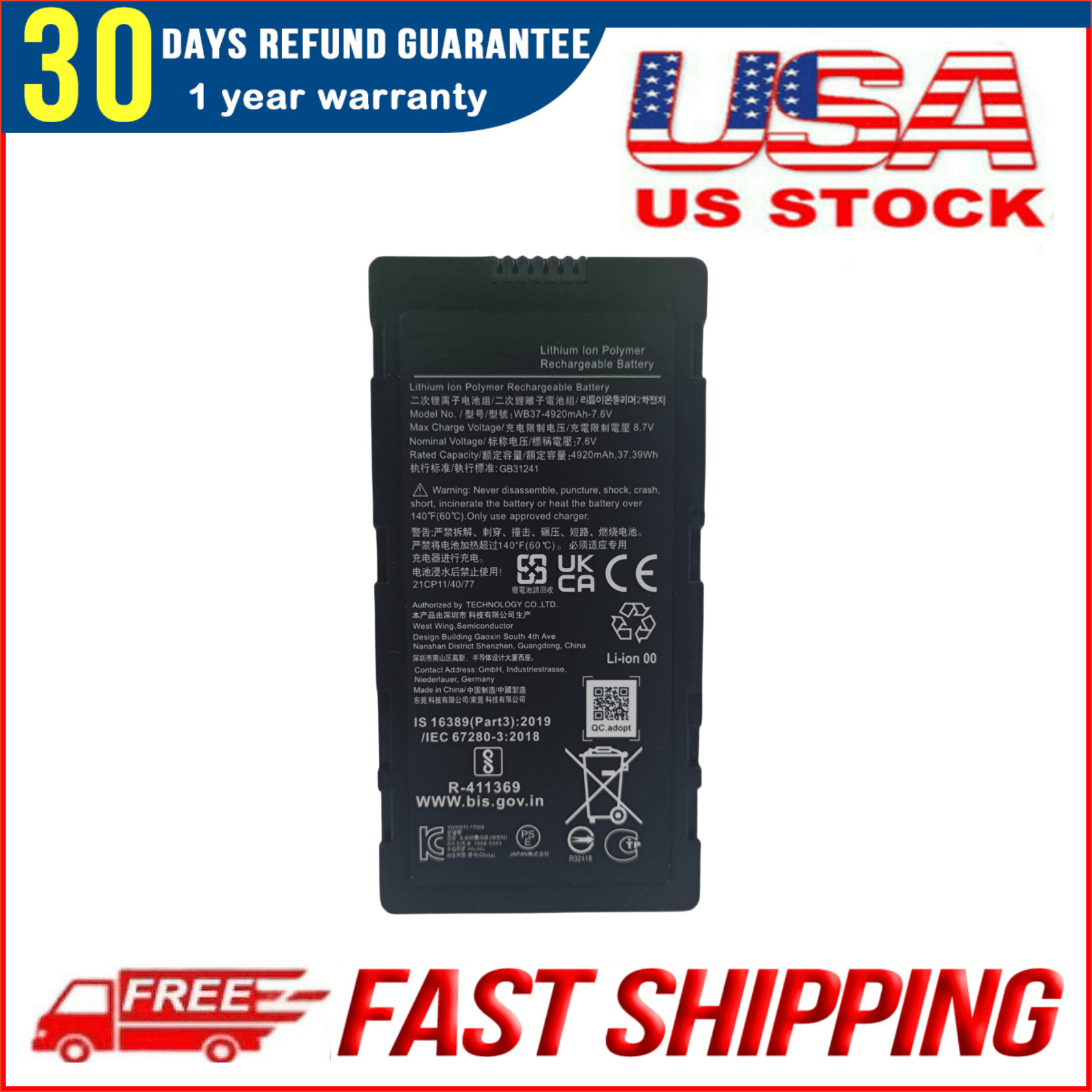 100% New WB37 Intelligent Battery for DJI CrystalSky Monitor Cendence Remote