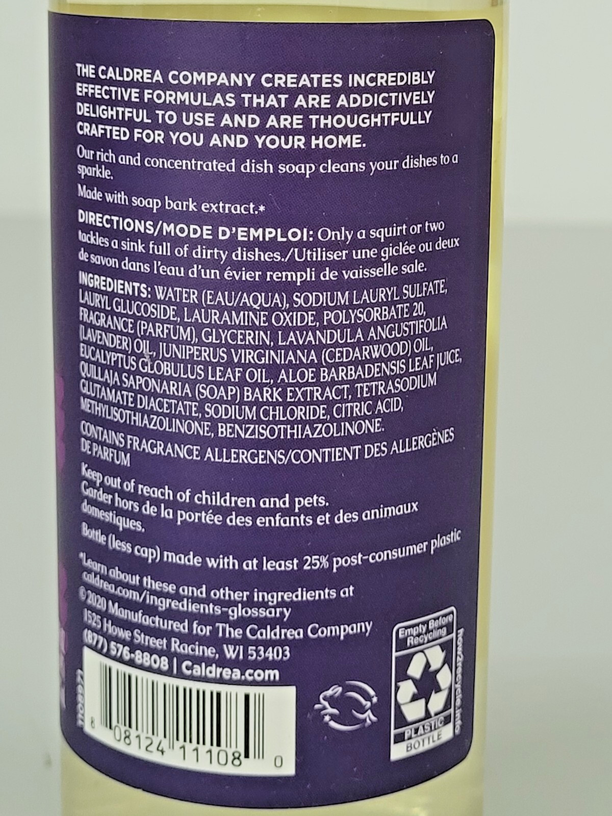 Caldrea Dish Soap, LAVENDER CEDAR LEAF 16 fl oz DISCONTINUED