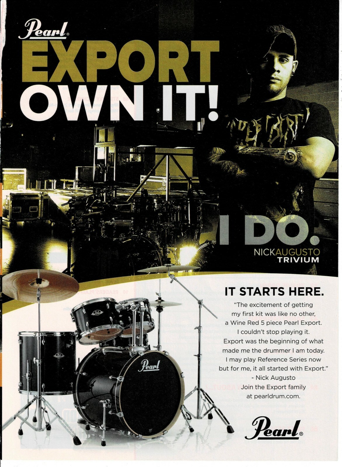 PEARL DRUMS - NICK AUGUSTO of TRIVIUM - 2014 Print Advertisement