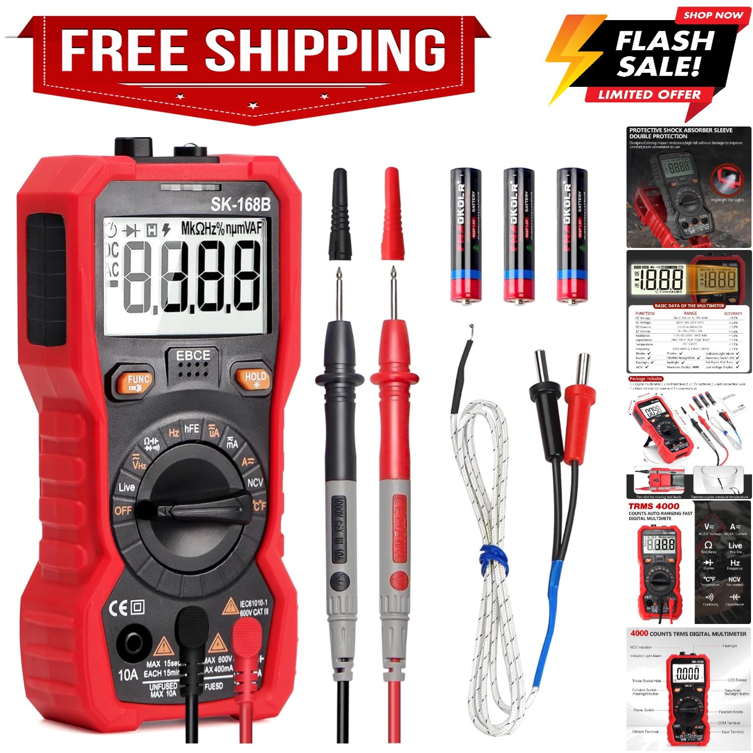 TRMS 4000 Counts Volt Meter Auto-Ranging Fast Tester, Measures Voltage Curren...