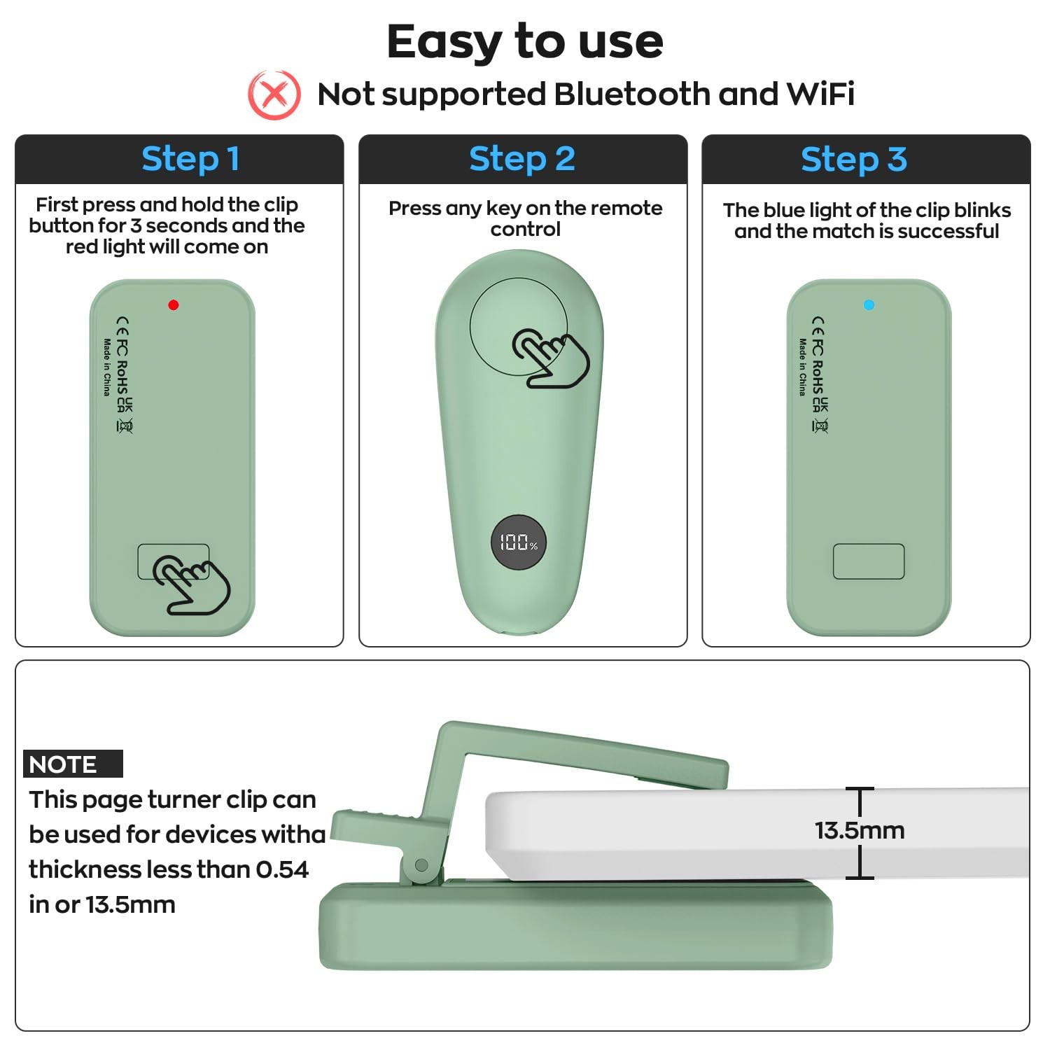 Kindle Scribe Page Turner Remote Control Green One Button Accessory