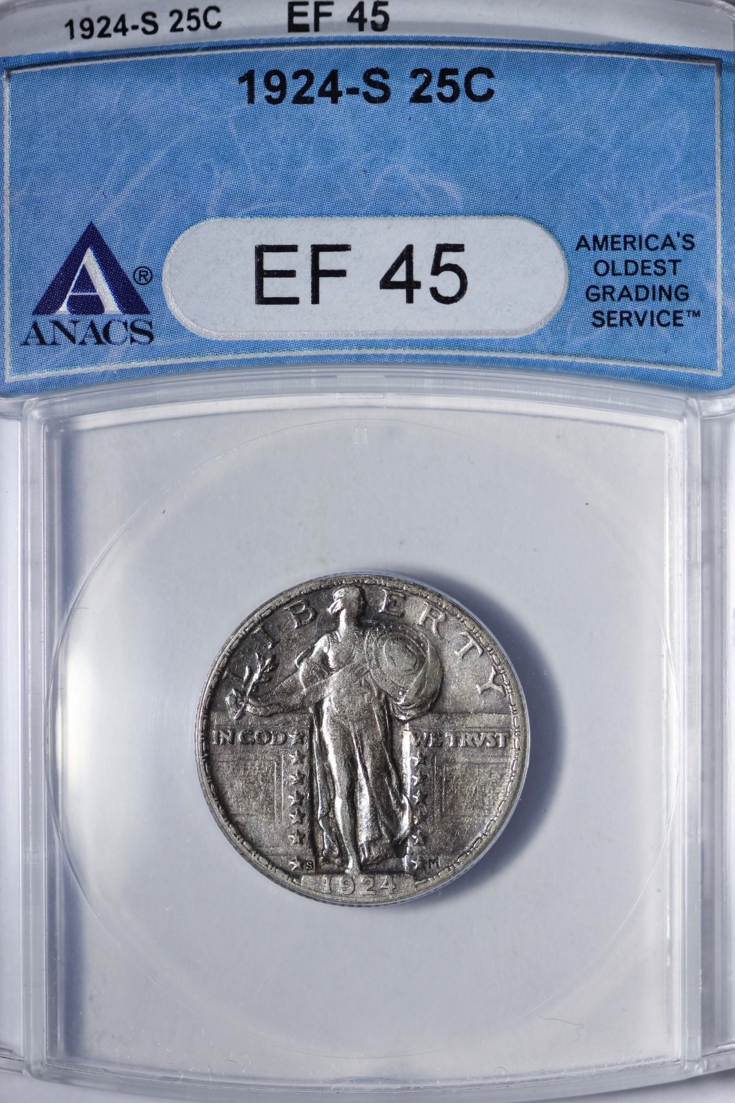 1924-S Standing Liberty Quarter ANACS EF45 XF45 Not Available Often, Bold Date
