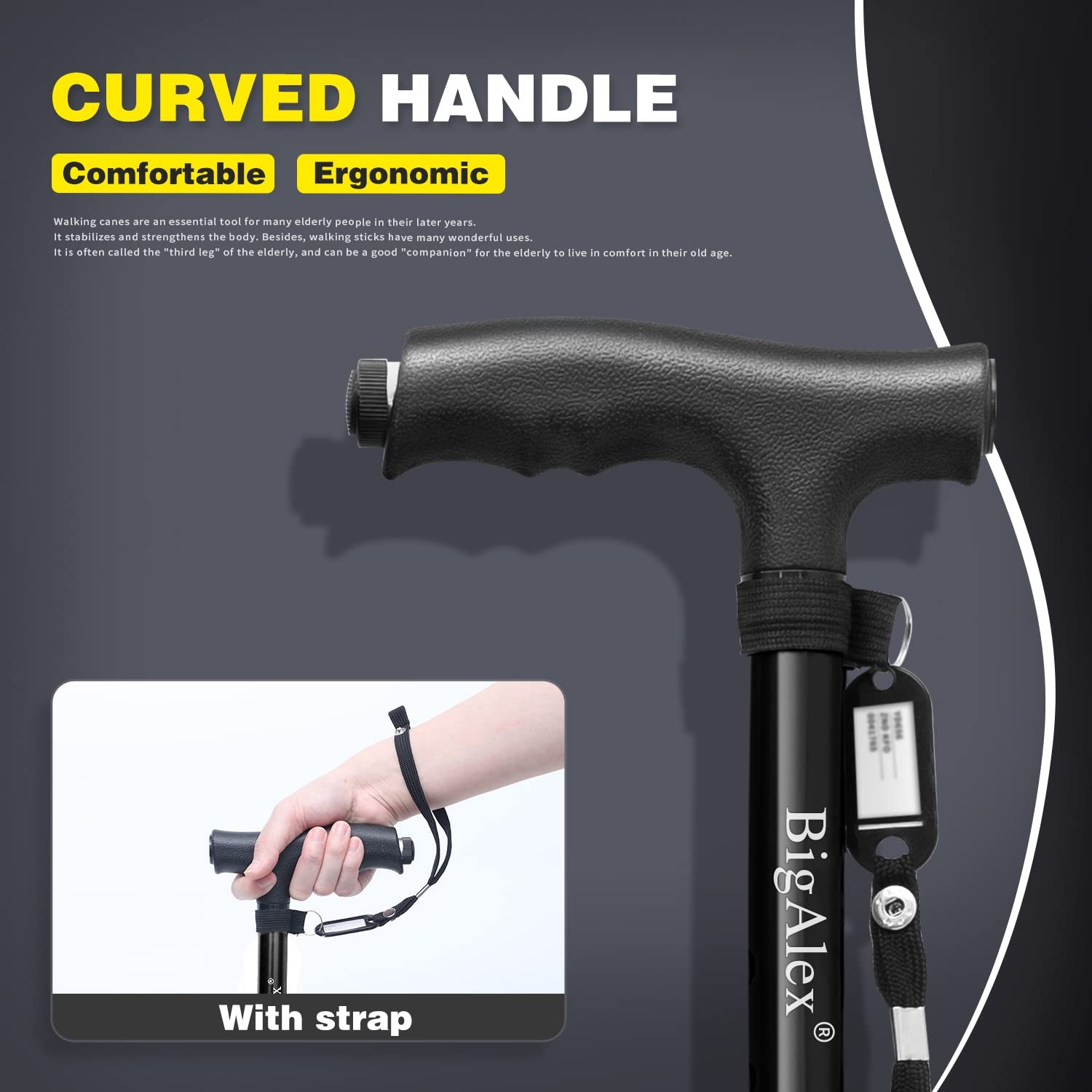 Folding Walking Cane with LED Light,Pivoting Quad Base,Adjustable Walking Sti...
