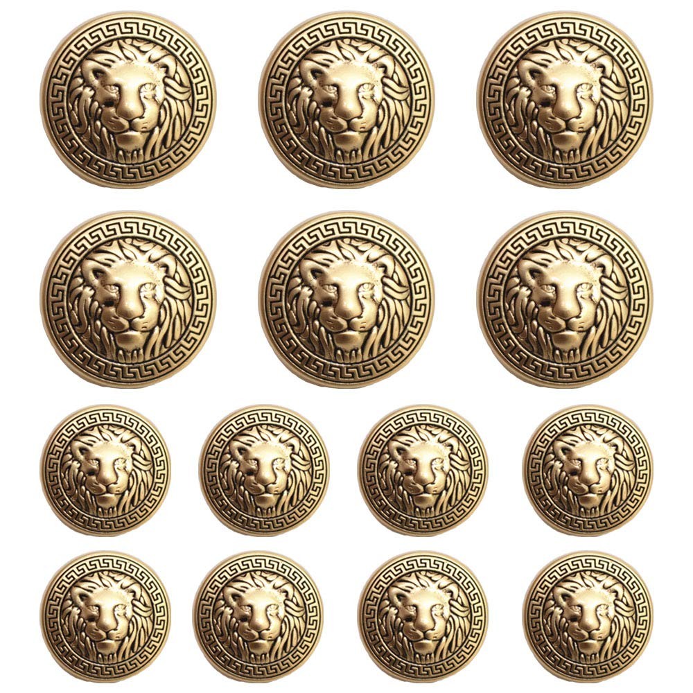 MebuZip 14 Pieces Lion Gold Metal Blazer Button Set 15MM 20MM 15mm,20mm,