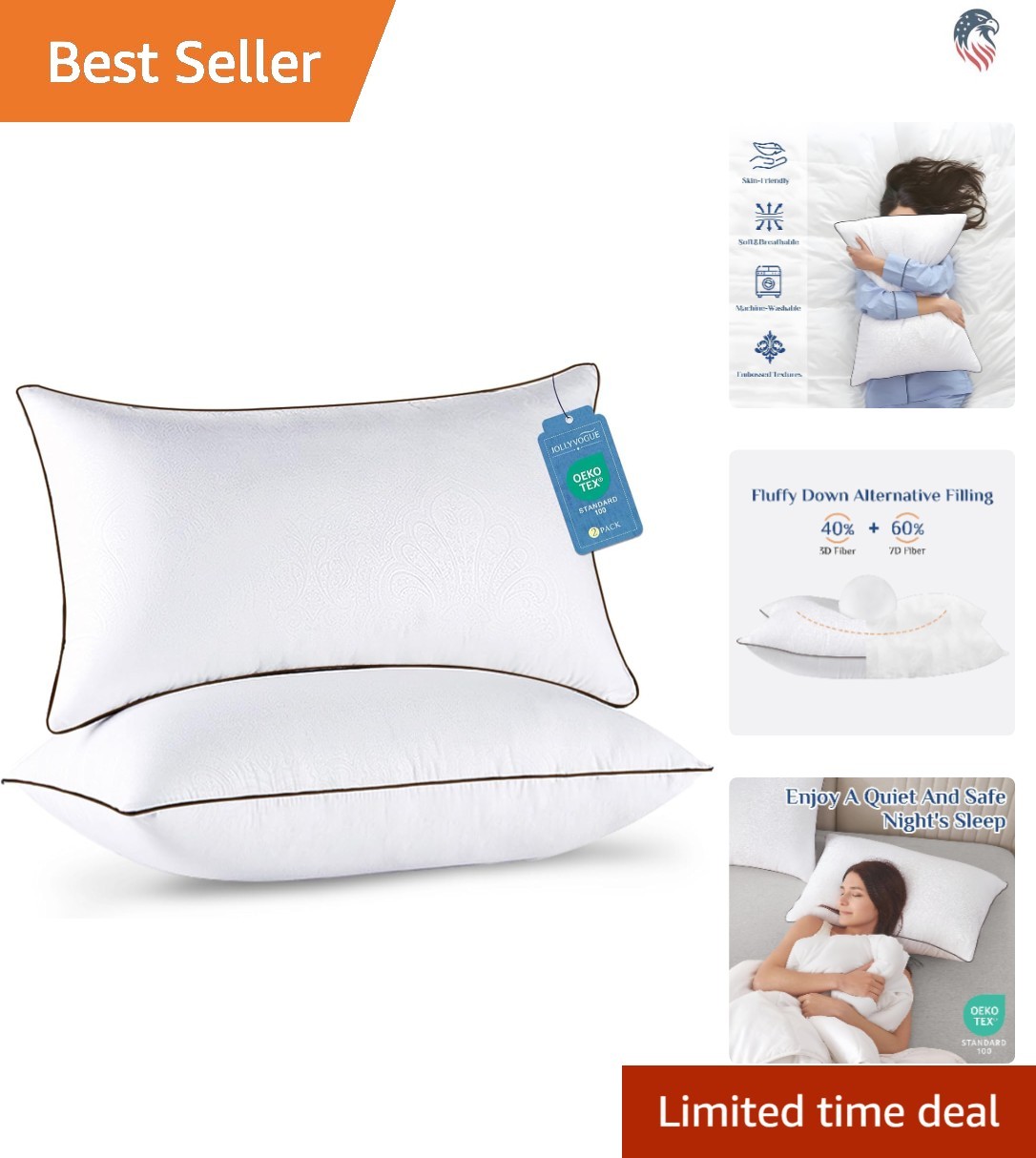 King Size Pillow Set 2 Pack Compatible with Hotel Microfiber Supportive Breat...