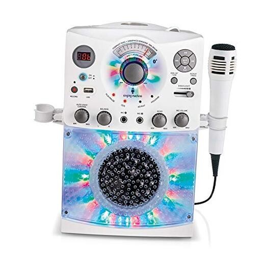SML385UW Bluetooth Karaoke System with LED Disco Lights, CD+G, USB, White USB