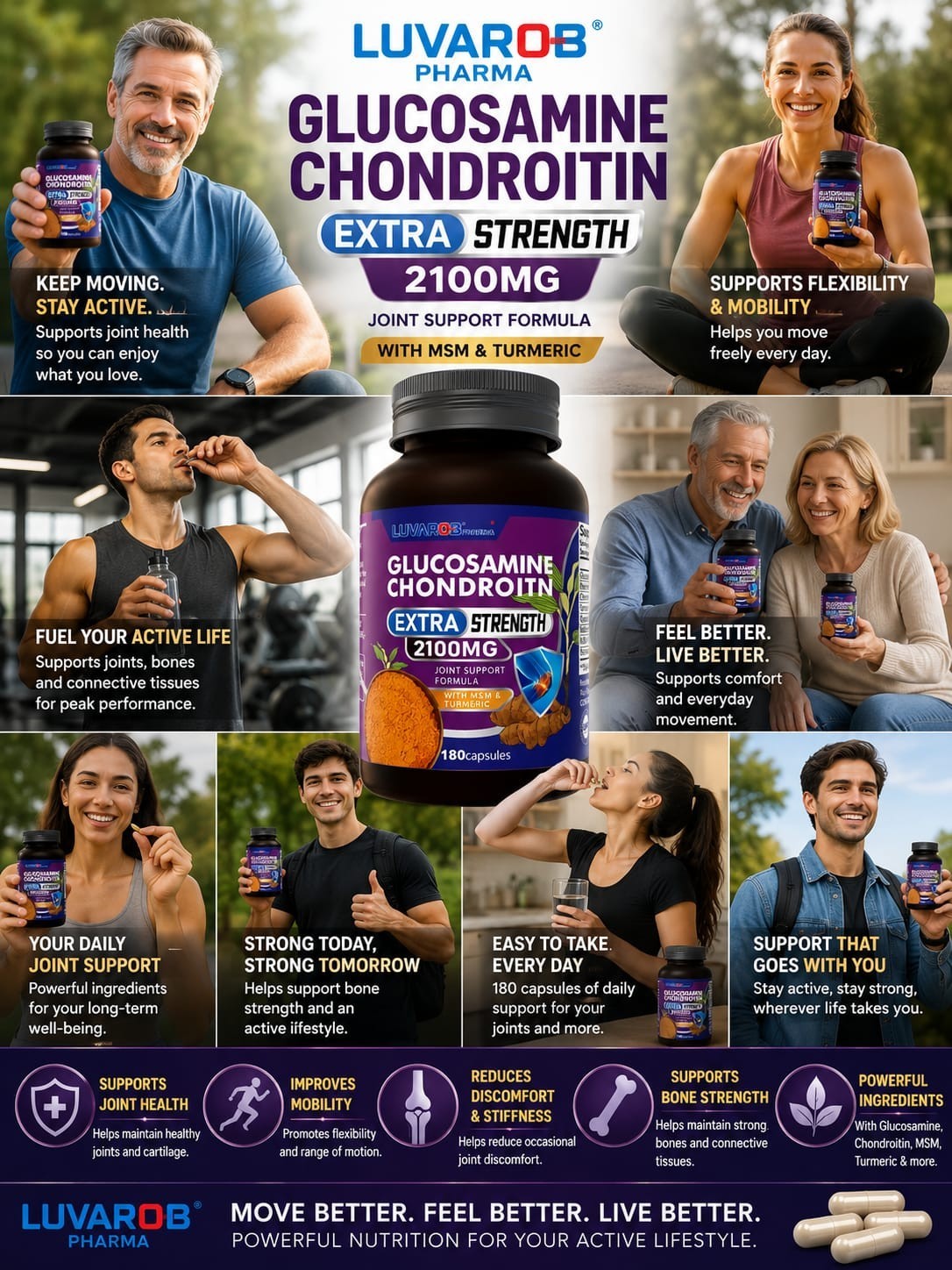 Glucosamine & Chondroitrin 180 Cap 3 Pack For Hips & Joint Support
