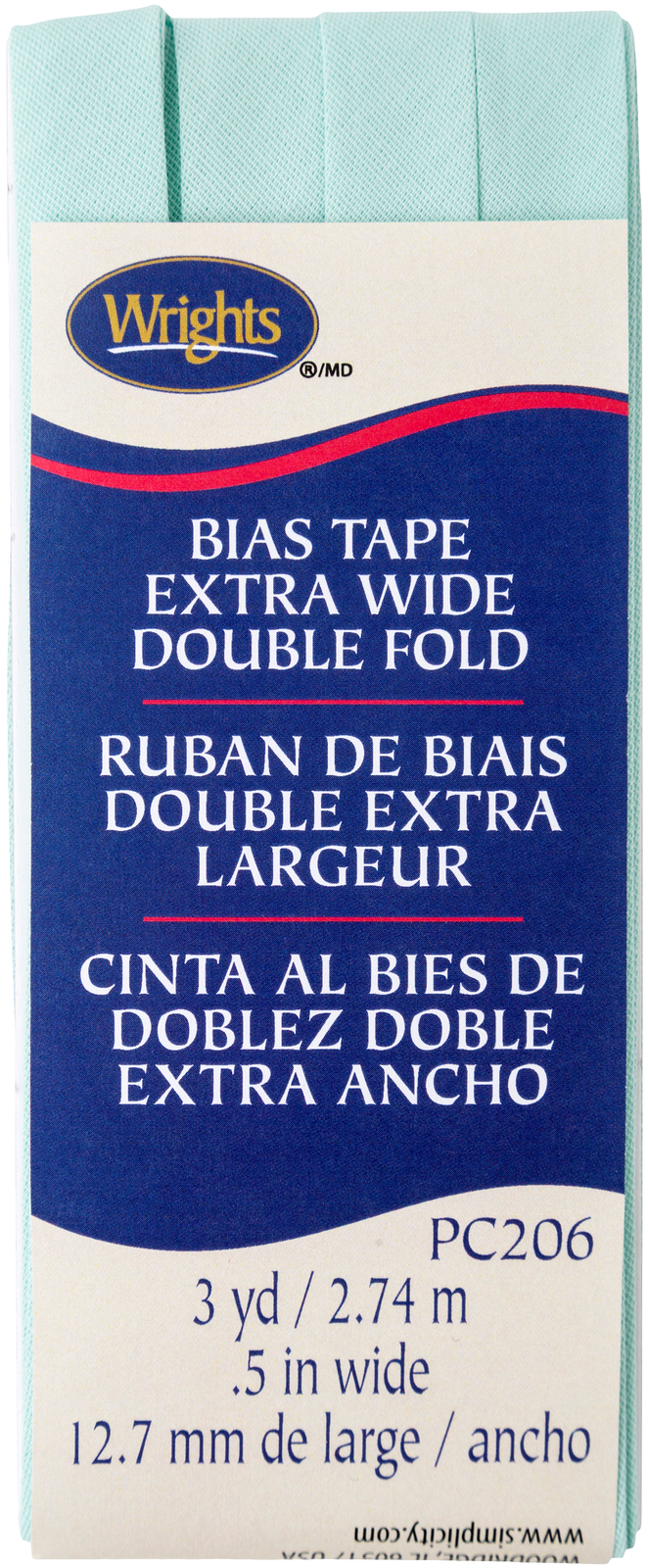Wrights Double Fold Bias Tape .5"X3yd-Cool Cucumber