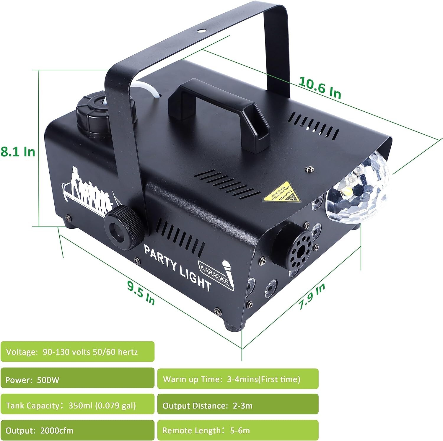 Fog Machine with 8 LED Lights and Disco Ball, Wireless Remote Control Bluetooth