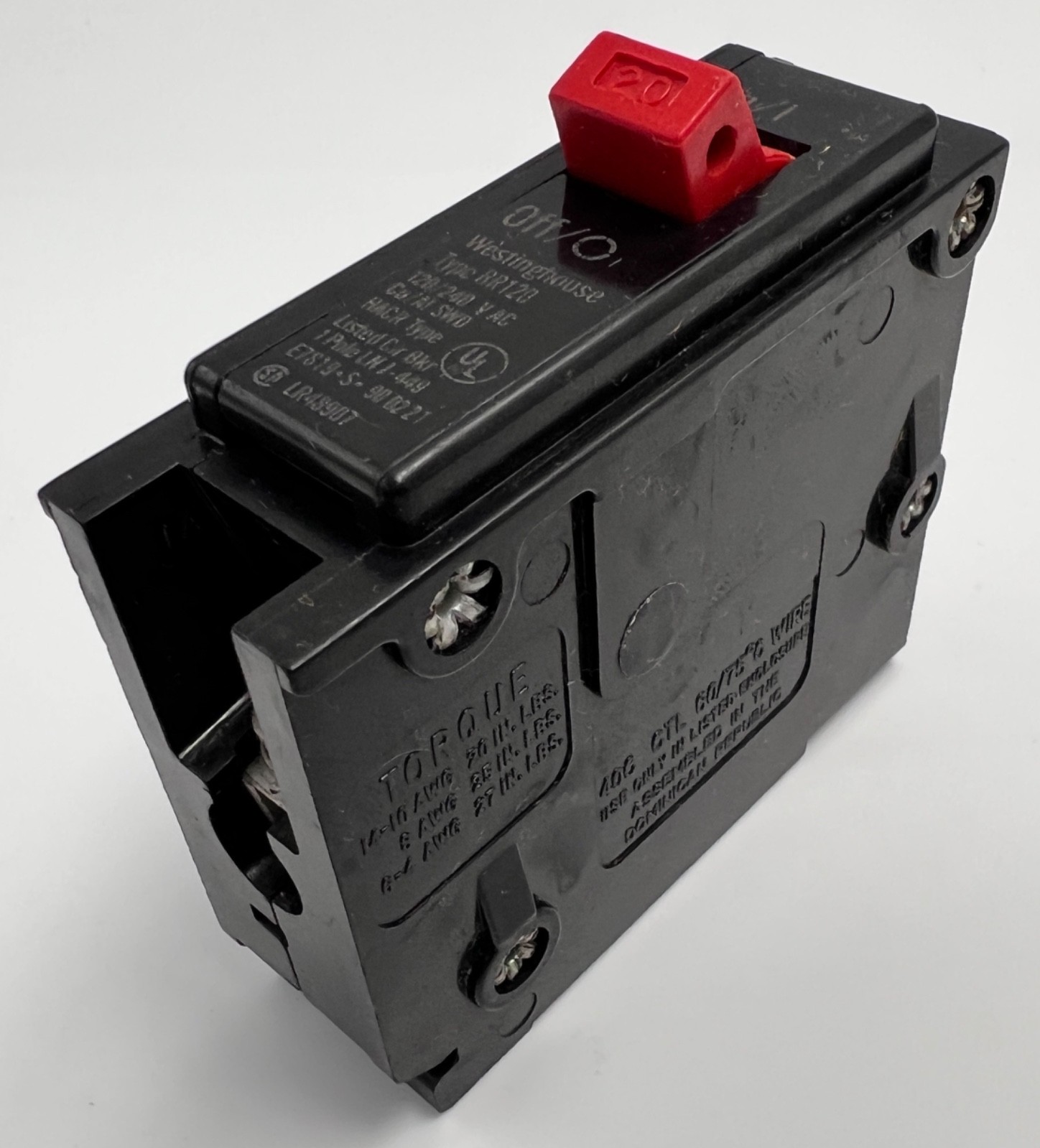 Westinghouse BR120 1 Pole 20 Amp 120/240V Plug In Red Bryant Breaker