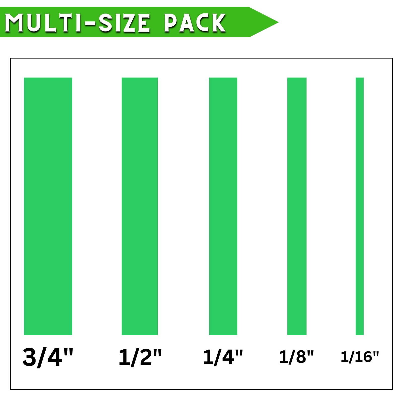 DOAY 5 Rolls Pinstripe Tape - 1/16", 1/8", 1/4", 1/2", 3/4" x 30 Yards, Green