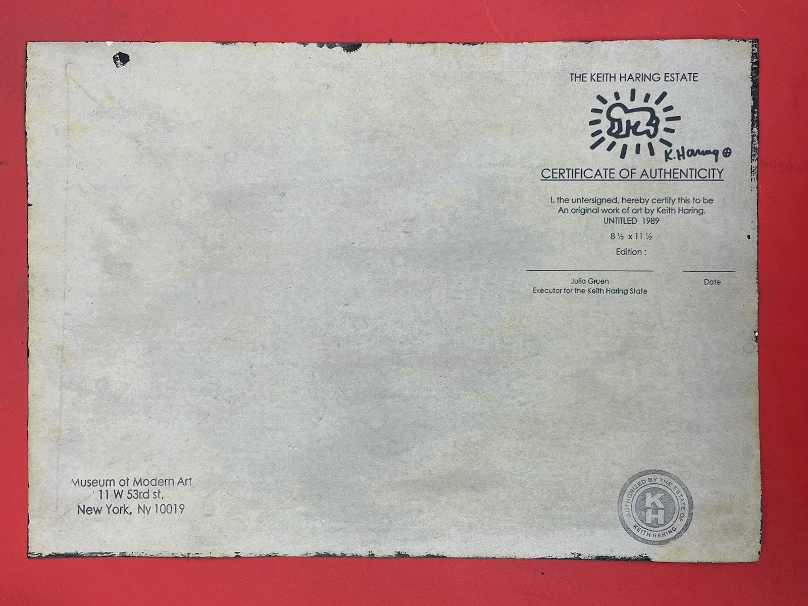 Keith Haring (Handmade) Drawing mixed media on paper signed & stamped