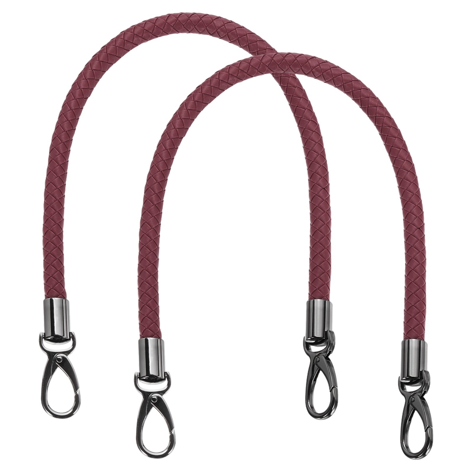 2Pcs 55cm 21.7" Braided Purse Strap PU Leather Burgundy (Black Buckle)