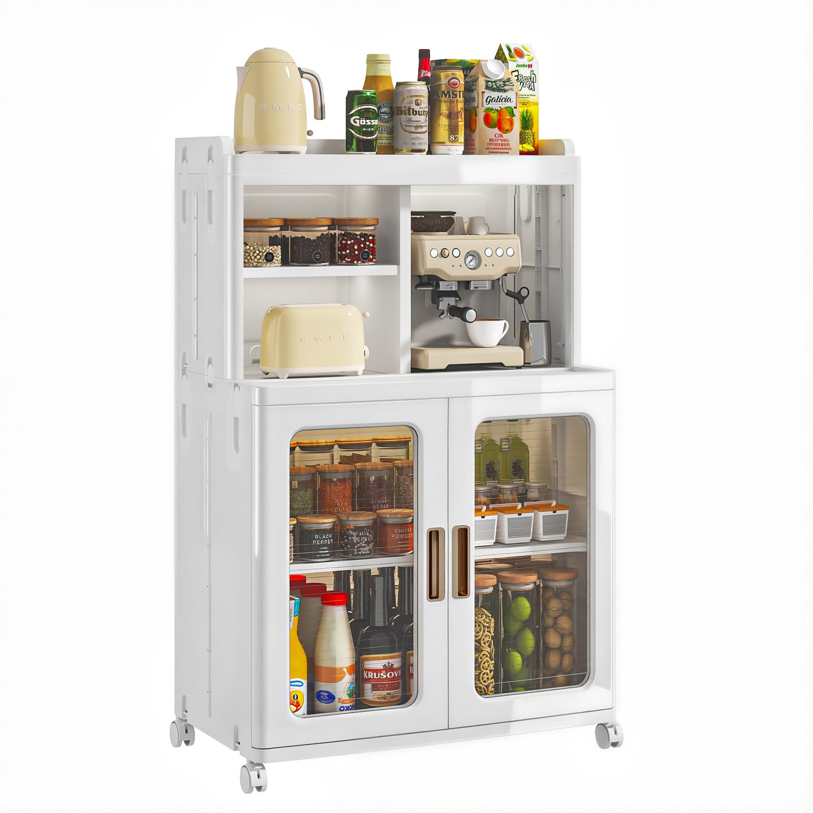 Foldable Plastic Sideboard Cabinet with Adjustable Shelves, Waterproof Buffet...