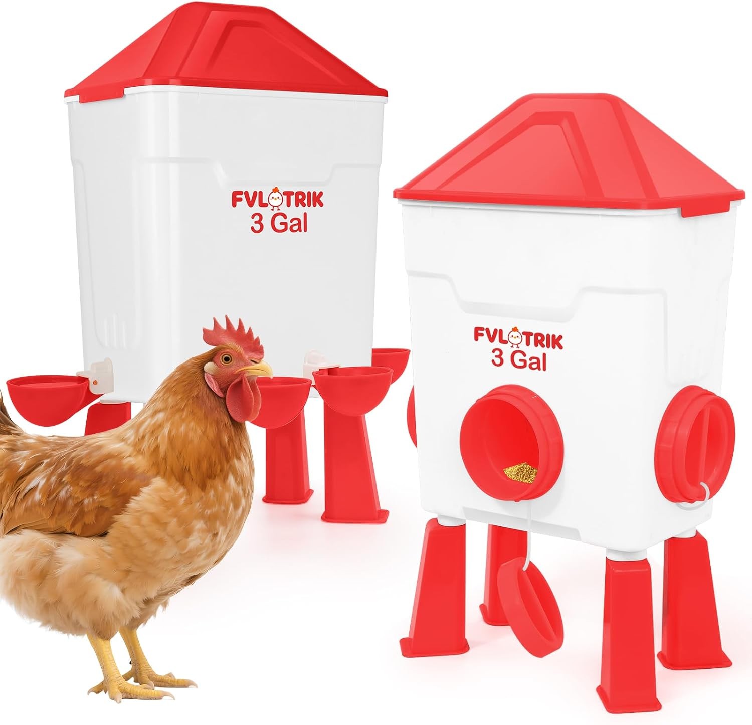 Chicken Feeder and Waterer Set - 3 Gallon/26.5 Pounds, Automatic Chicken Waterer