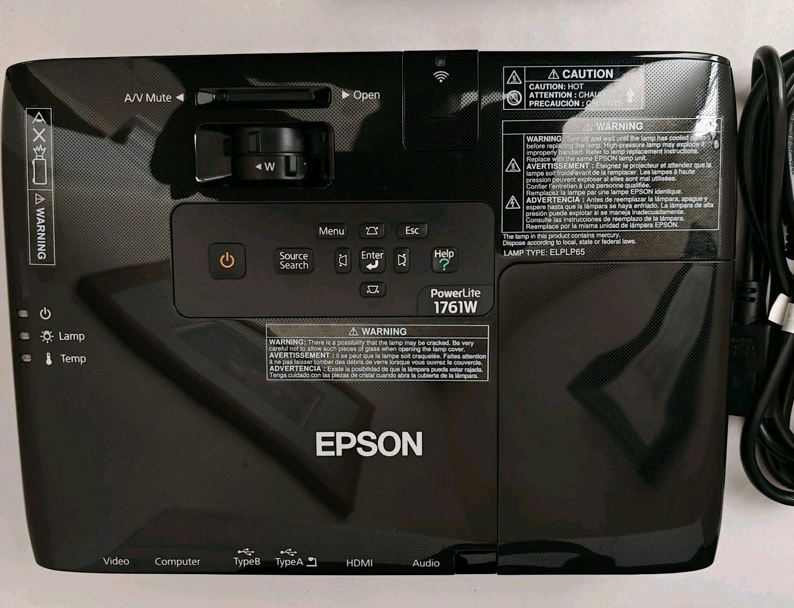 Epson PowerLite 1761W WXGA 3LCD Projector LOW 78 HRS w/Remote Case