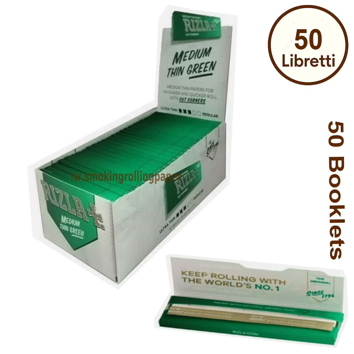 Cartine Rizla Green Regular Corte – 50 Libretti | Rolling Papers Box