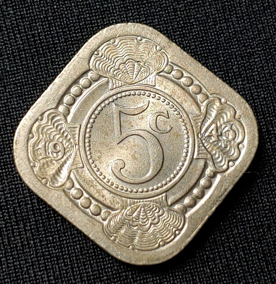 1943 Curacao 5 cents BU Gorgeous Eye Appeal KM#40 Wilhelmina Netherlands