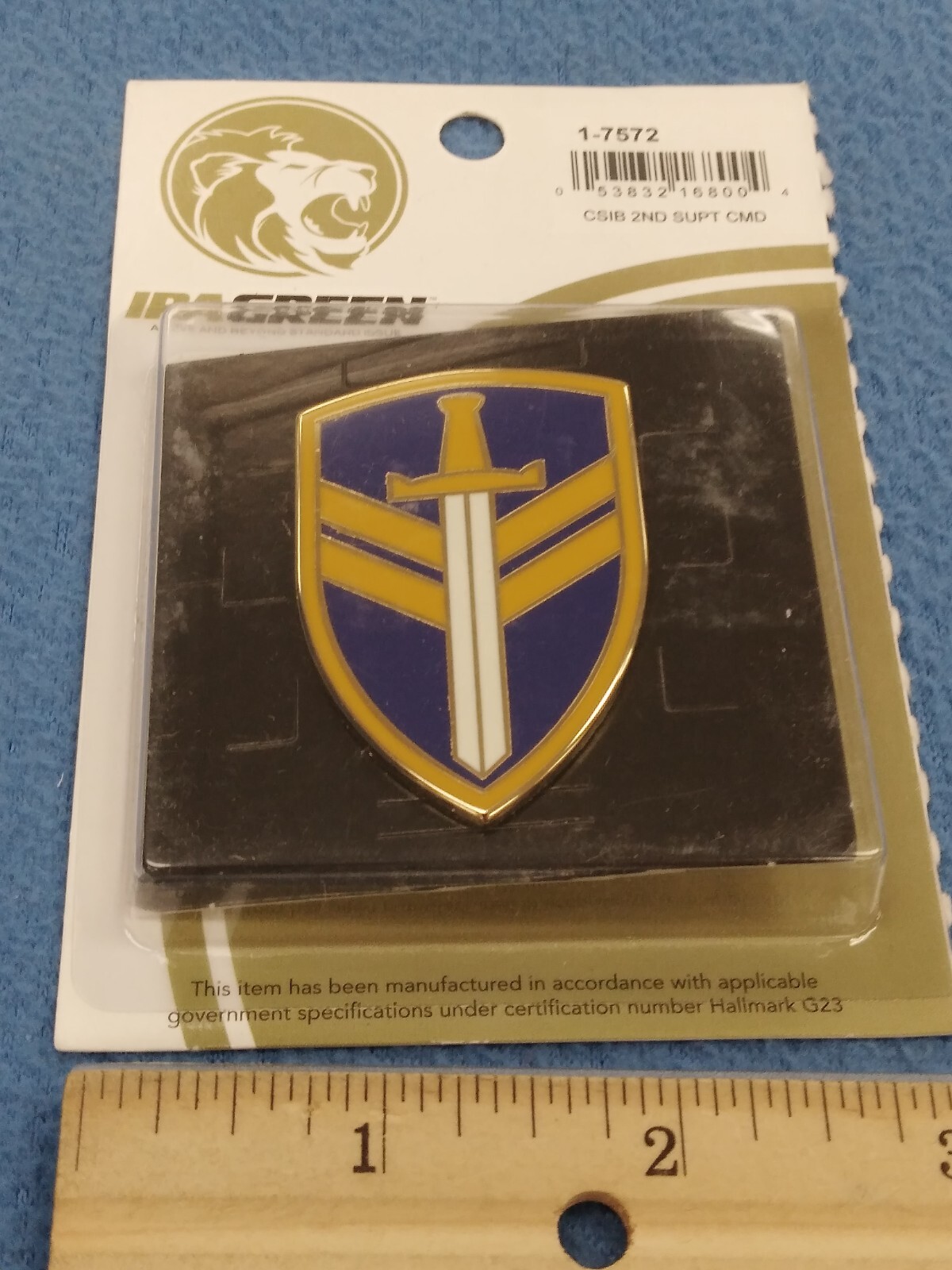 LARGE - 2 INCH - CSIB U.S. ARMY 2nd SUPPORT COMMAND PIN - NEW