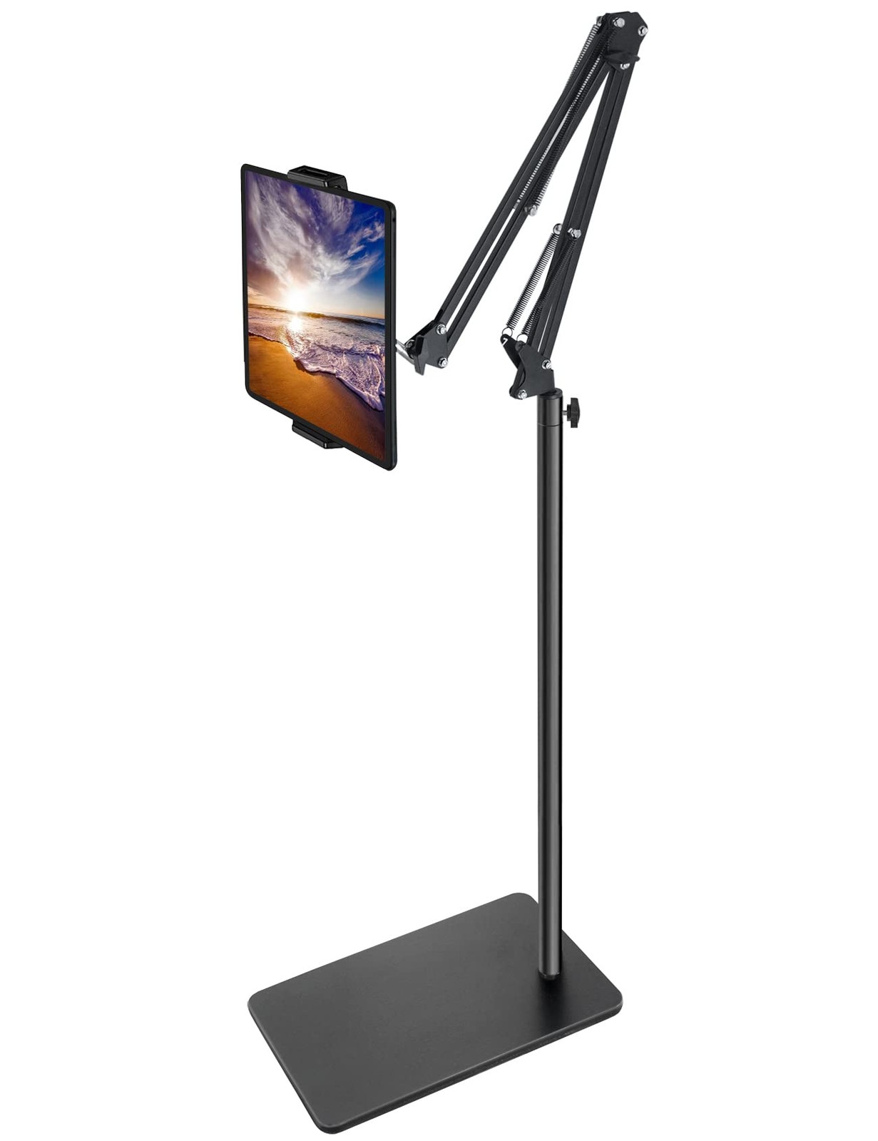 Tablet Floor Stand with Double Weight Base, Overhead Bed Phone Mount Height A...