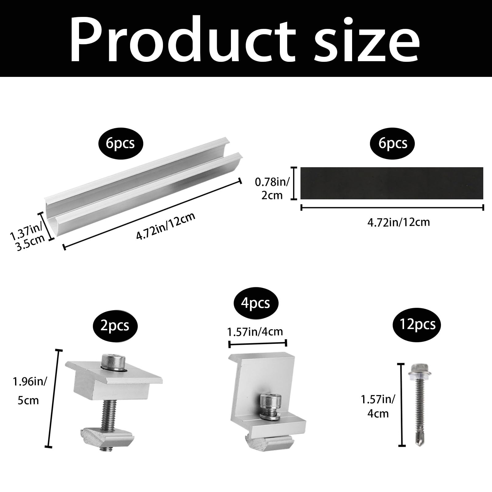 Solar Panel Bracket Kit, 6 Pcs Aluminium Mounting Rail 120mm, Solar Panel Mou...