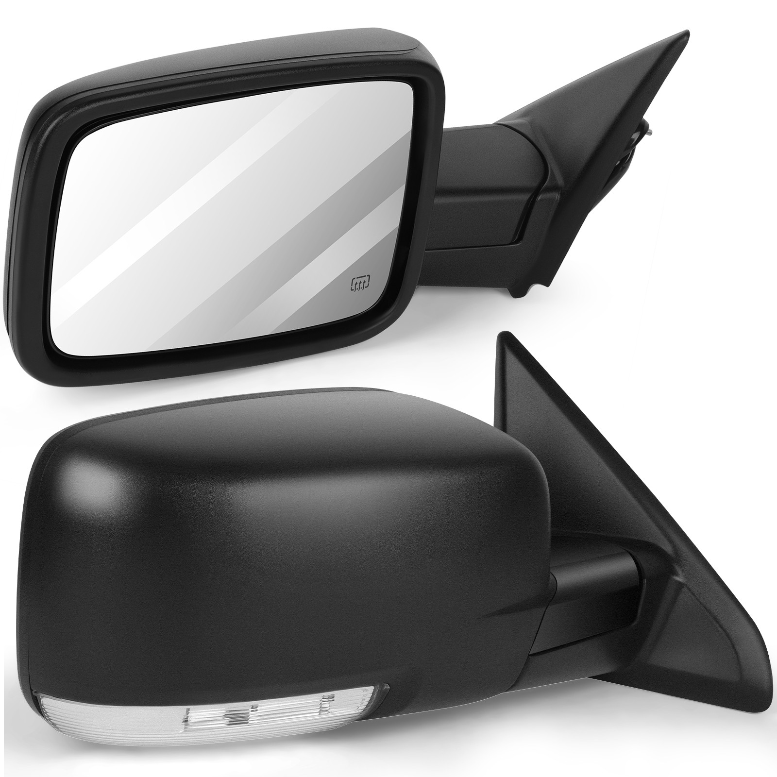 For 2009-2015 Dodge Ram 1500 Power Signal Heated Black Exterior Pair SideMirrors