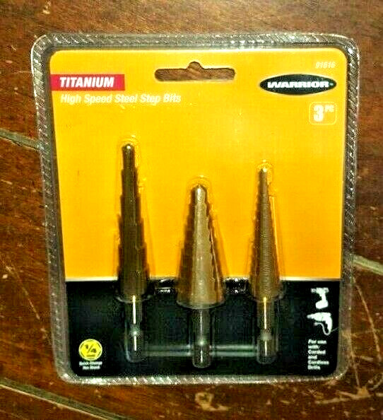 3pc. Titanium High Speed Steel Step Bits! 1/4" Quick Change Hex Shank - #91616