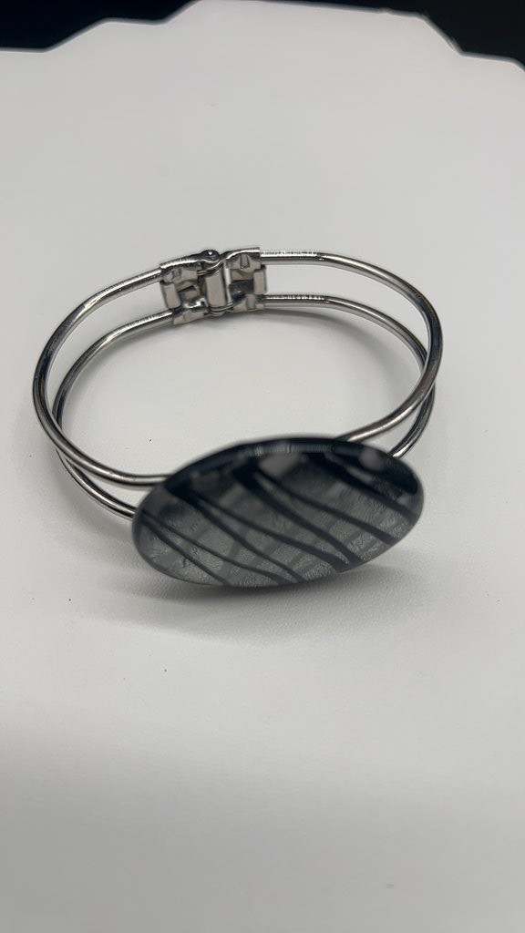 Dichroic Glass Silver Tone Open Bracelet B15